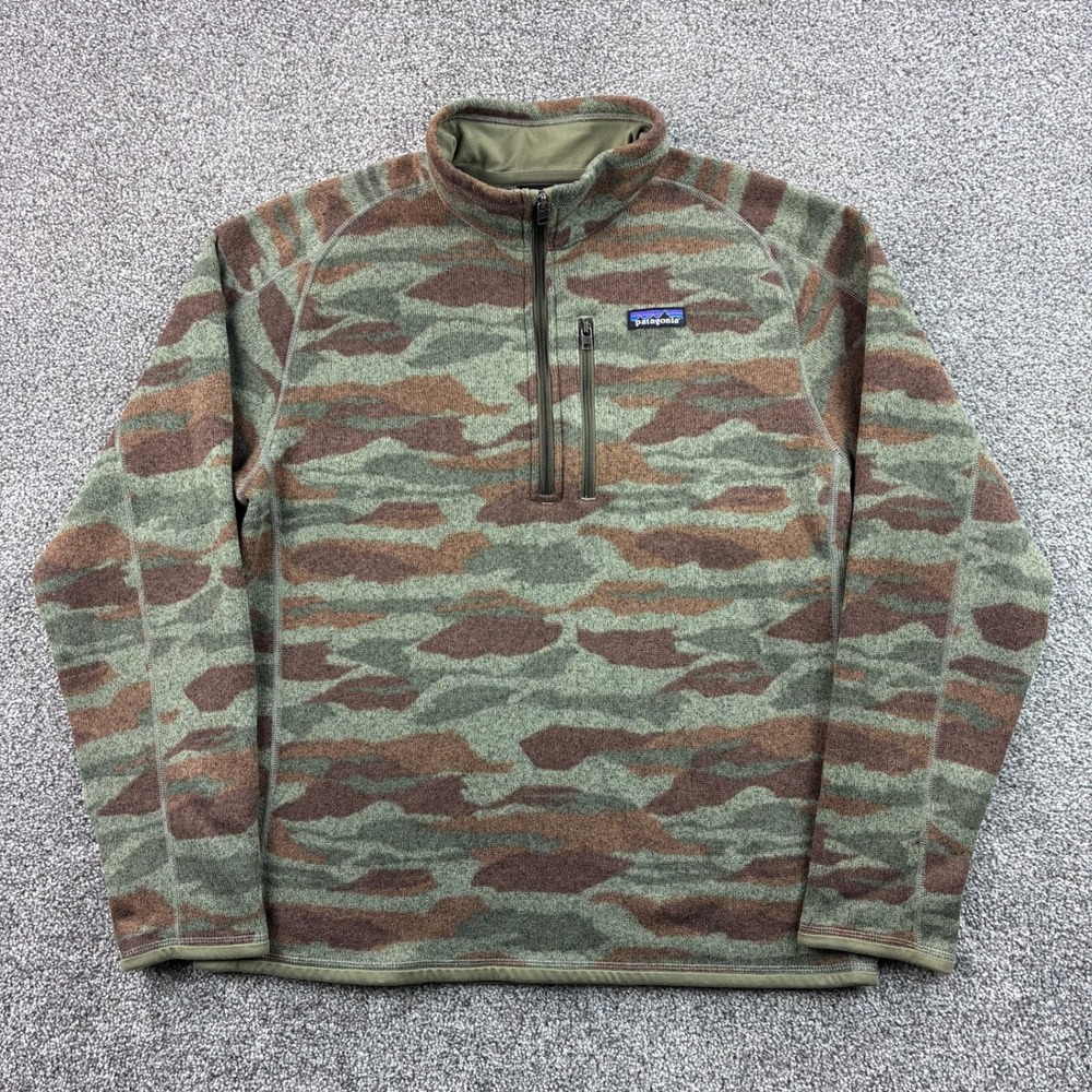 Patagonia Better Sweater 1/4 Zip Mens Large Green Camo Bear Witness Fleece 25523